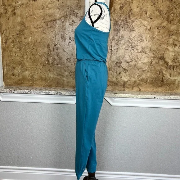 Athleta Girl Hop Skip and a Jumpsuit XL/14 Teal Blue Athleisure Youth Stretch - Picture 4 of 10